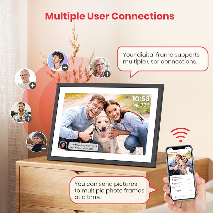 2K 64GB Frameo 10.1" Digital Picture Frame WiFi Electronic Photo Frame FHD 1920 x 1200 IPS Touch Screen Share Moments Remotely Anywhere Photo Gifts for Mother Dad Grandparents Christmas