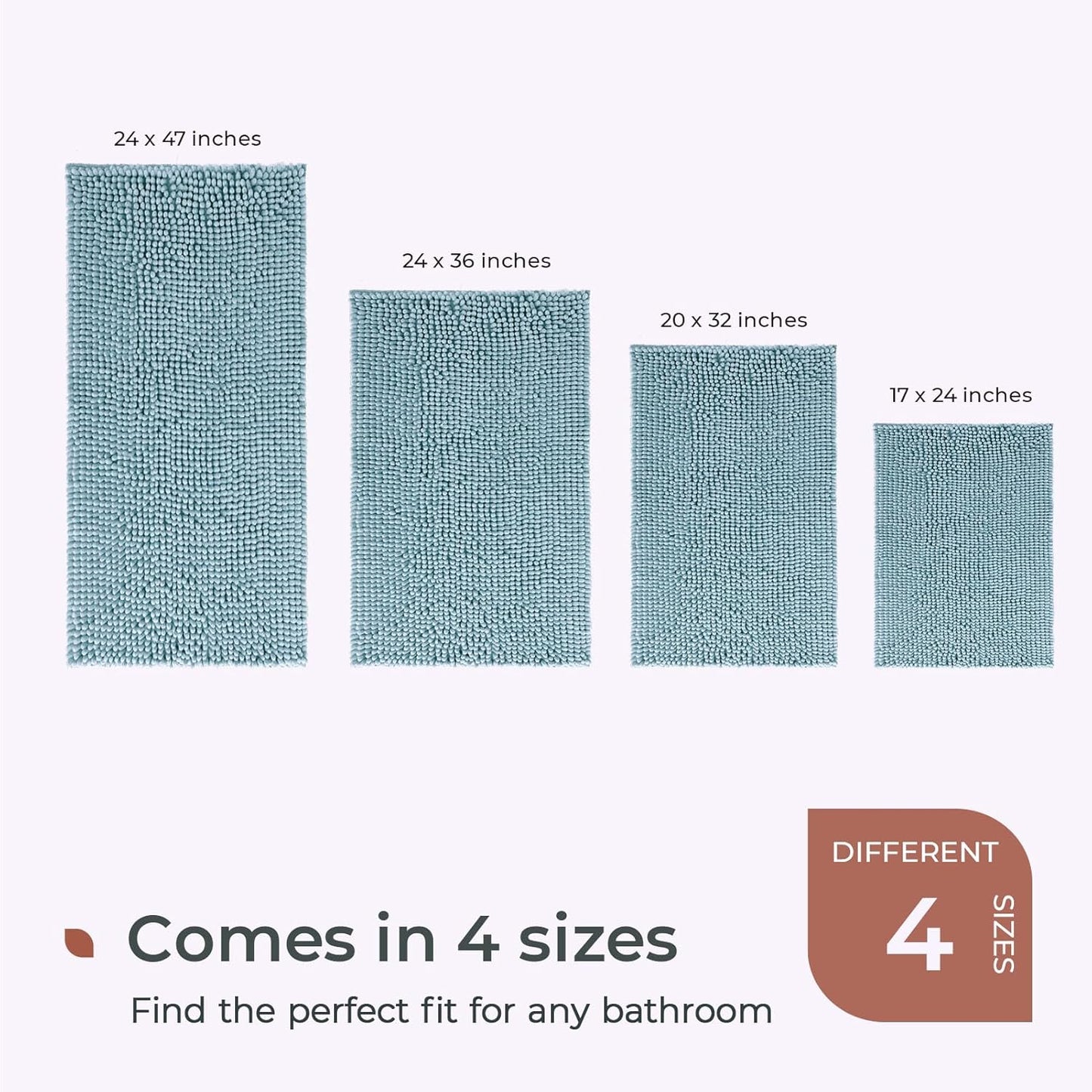 FRESHMINT Chenille Bathroom Rugs Mat 32”x20”, Non-Slip Bath Mat for Bathroom Floor & Bathtub, Washable Soft Shower Shag Bath Rugs, Durable Fluffy Thick Water Absorbent Microfiber Shower Mat, Blue