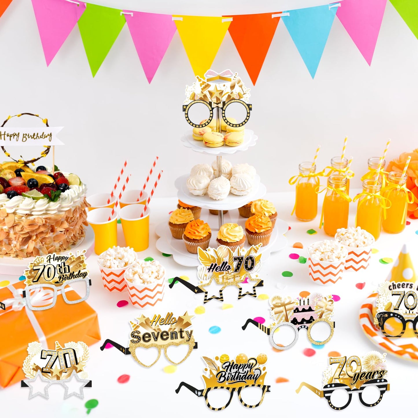 Konsait 70th Birthday Glasses - 18 Pack Paper Glasses for Men & Women, 70th Birthday Party Favors & Props