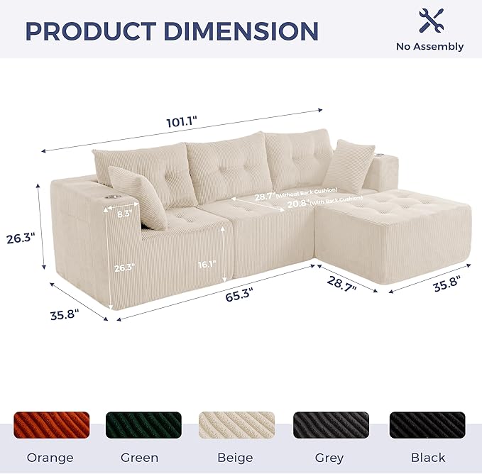 MAXYOYO Modular Sectional Sofa Couch, L Shaped Modern Cloud Couch with 1 Ottoman, Sofa in A Box, Tufted 4-Seat Boneless Sleeper Chair for Living Room, No Assembly Required, Beige