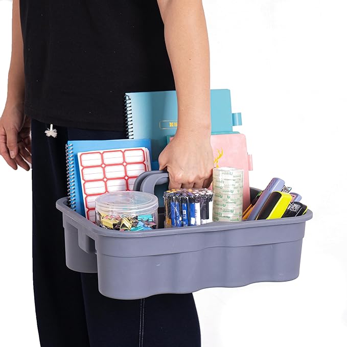 Matthew Large Plastic Tote Tool & Deluxe Supply Cleaning Caddy with Handle Portable Shower Basket Storage Caddy for Cleaning Products Organizer,Take-Out Coffee/Soft Drink,Bath Multi Use - Gray
