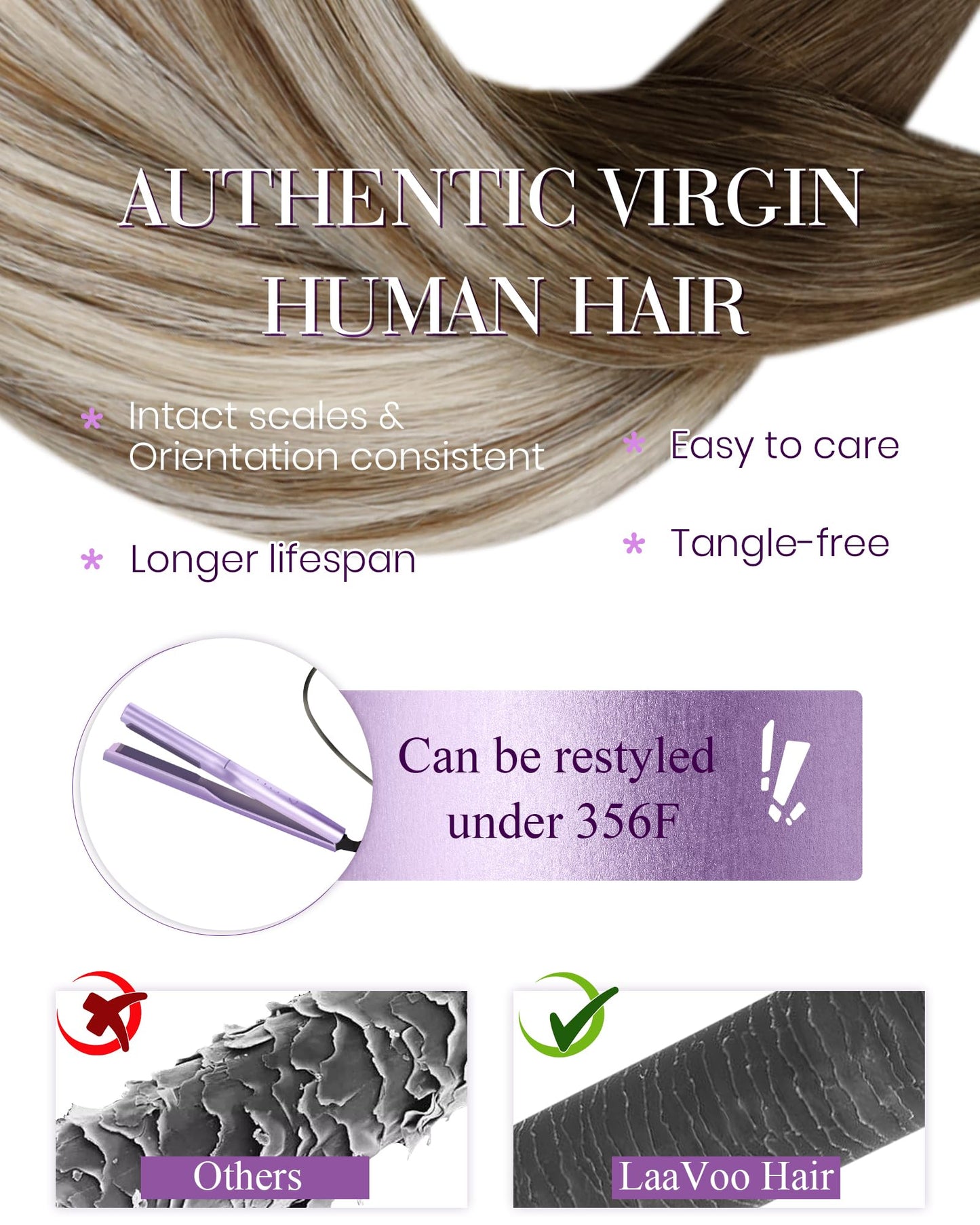 LaaVoo K Tip Hair Extensions Real Human Hair Brown Keratin Human Hair Extensions Balayage Light Brown Mix Blonde U Tip Hair Exte