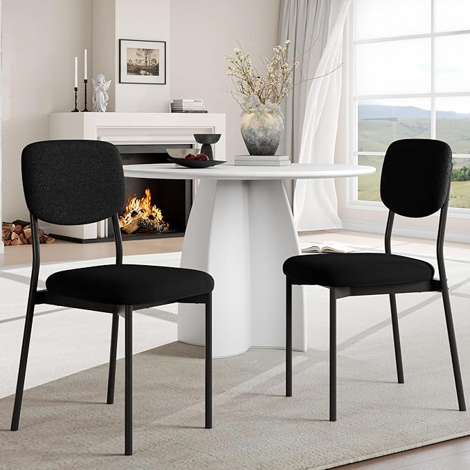 Einhomn Upholstered Dining Chairs Set of 6, Stackable Modern Dining Room Chairs, Kitchen Chairs w/Soft Velvet Backrest & Sturdy Metal Legs for Restaurant, Living Room, Black