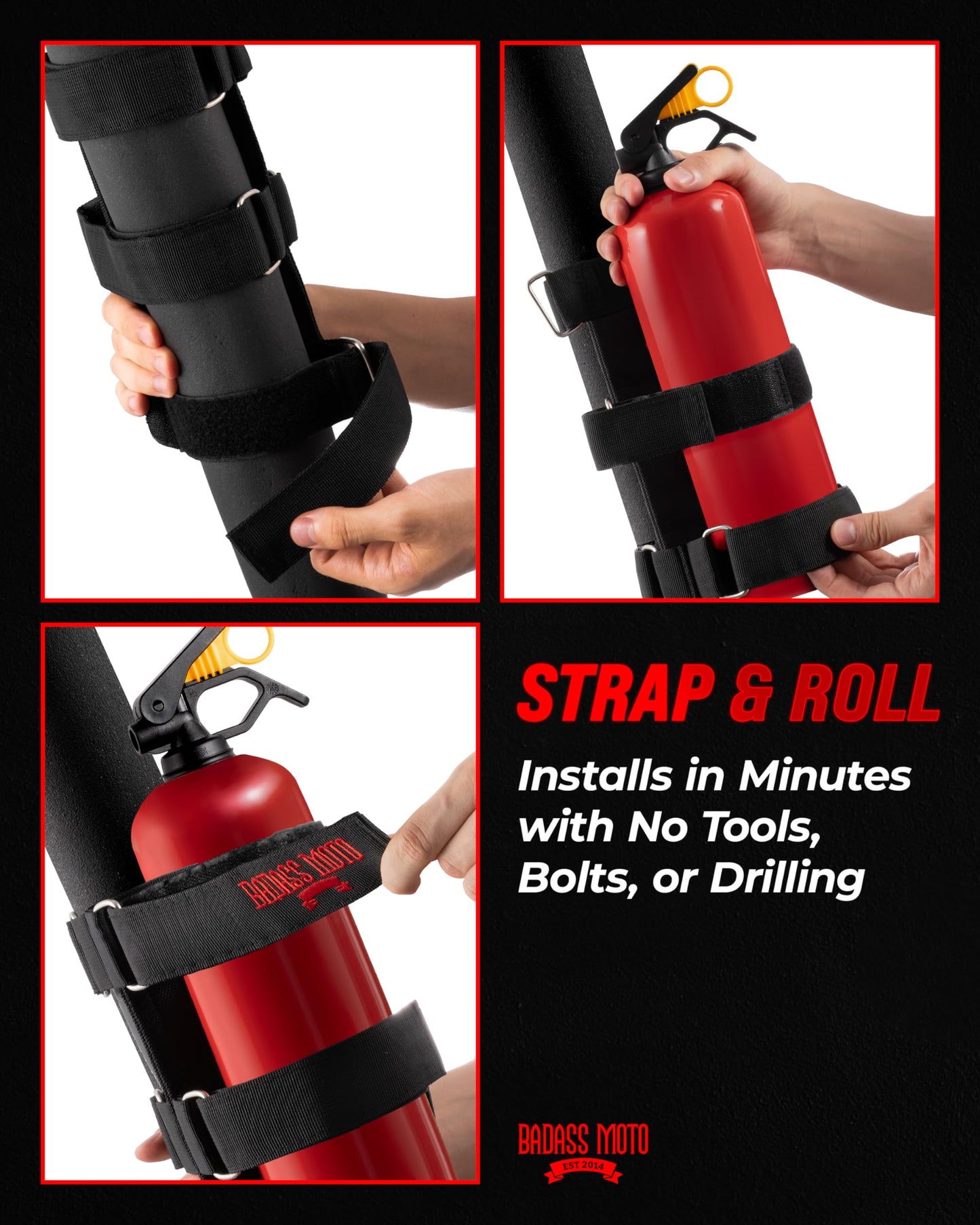 Badass Moto for Jeep Fire Extinguisher Mount. Offroad Roll Bar Extinguisher Holder. Off Road Vehicle Accessories Wrangler Camping Kit Gear. Fits 1965-2025 Jeep JL JK JKU TJ CJ JL Bronco and Gladiator