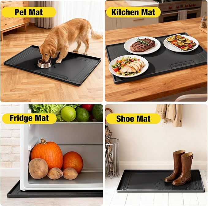 Under Sink Mat 28" X 19", Waterproof Silicone Under Sink Mats for Kitchen, Anti-Leak Shelf Liner & Cabinet Protector with Raised Edge, [BPA Free] Bathroom Tray Home Organizer, Black