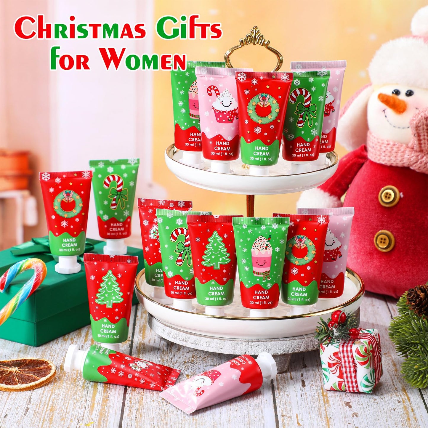 Loopeer 48 Pcs Christmas Hand Cream Gifts Bulk for Women Hand Lotion Travel Size Mini Cremas Para Manos for Dry Cracked Hands Mo