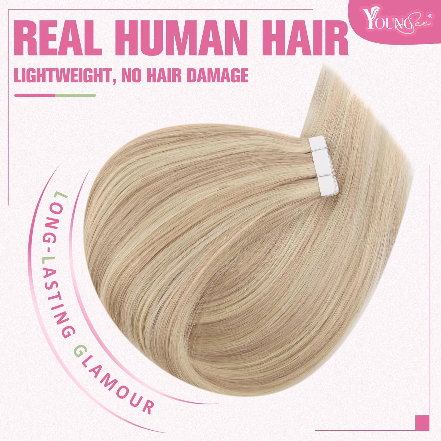 YoungSee Invisible Tape in Hair Extensions Highlight Blonde Tape Hair Extensions Real Human Hair Light Blonde Highlight Tape ins