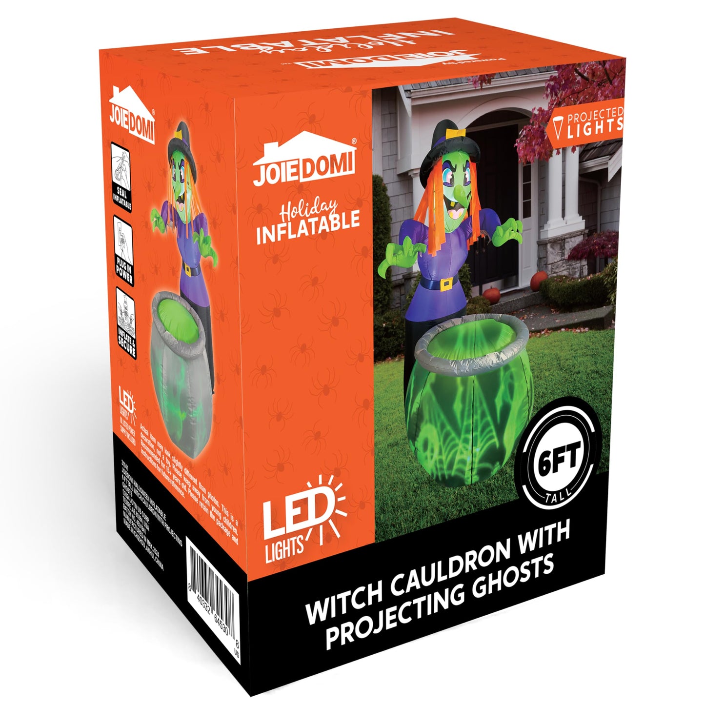 Joiedomi 6 Ft Halloween Inflatable Witch and Cauldron Decoration with Projecting Rotating Green Ghost Light, Inflatable Yard Decor Blow Up with Build-in LEDs for Halloween Party Indoor, Outdoor Decor