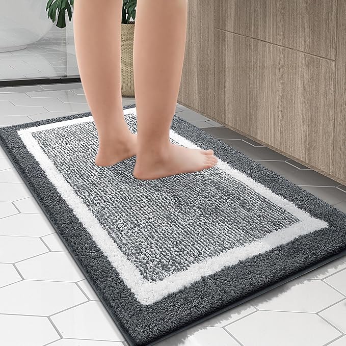OLANLY Bathroom Rugs 47x20, Extra Soft and Absorbent Microfiber Bath Mat, Non-Slip, Machine Washable, Quick Dry Shaggy Bath Carpet, Suitable for Bathroom Floor, Tub, Shower (Runner, Dark Grey)