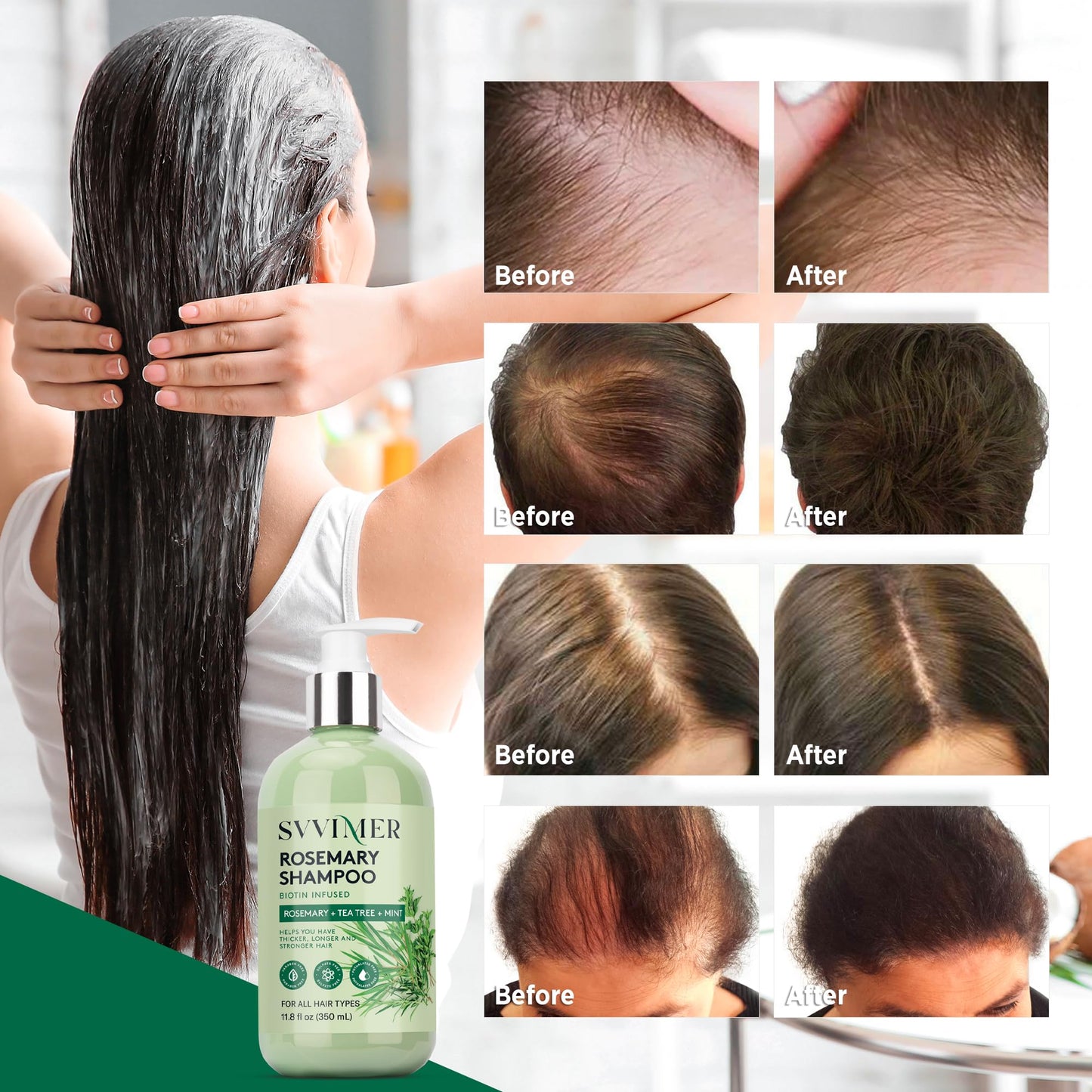 Svvimer Rosemary Hair Thickening Shampoo: Thickening and Strengthening Formula for Men & Women - Volumizing Shampoo with Tea Tree Oil Biotin Mint - For Thinning Fine Hair 11.8 Fl Oz