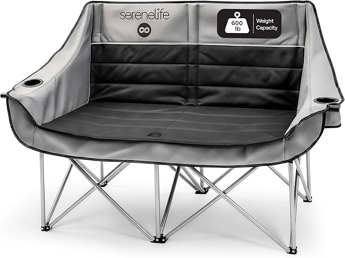 Camping Loveseat for Couples, Friends & Families, Double Camping Chair, Foldable Two Person Camping Chair for Campfire Nig...