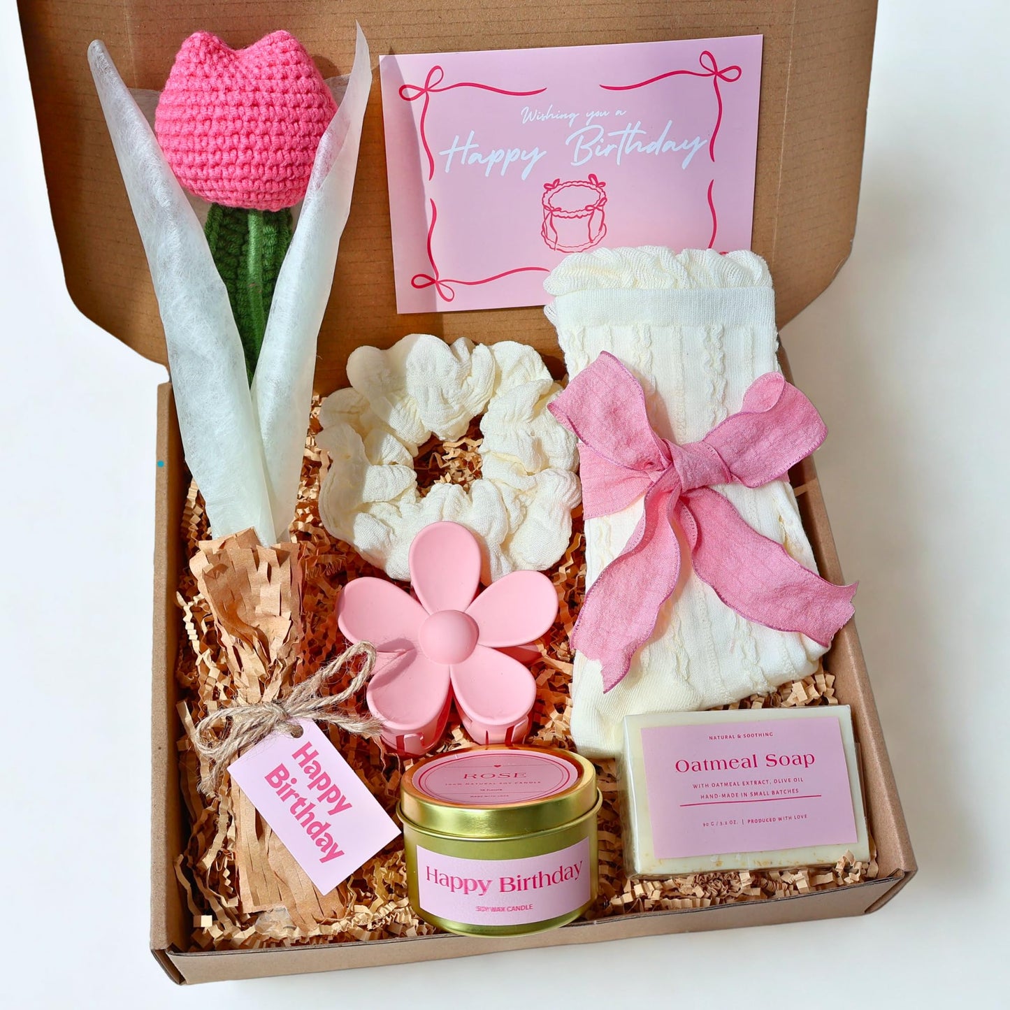 felinlova Birthday Gifts for Women - Best Friend Birthday Gifts for Women, Teen Girls, Happy Birthday Gift Basket for Sister, Cute Pink Gifts for Women, Friendship Gift Ideas for Her