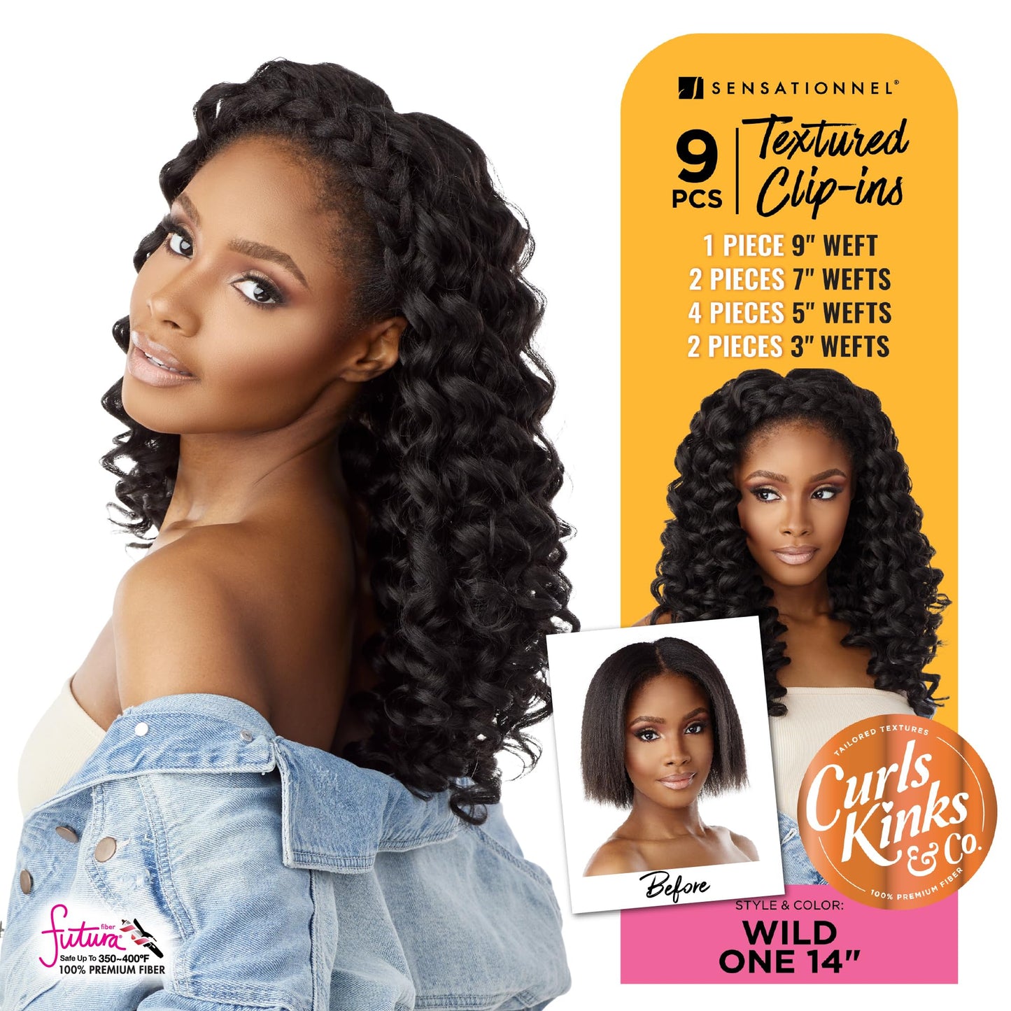 Sensationnel Curls kinksandco clip in - wide one 14 inch easy to use clips for natural 3c to 4c hair textures (2 DARKBROWN)