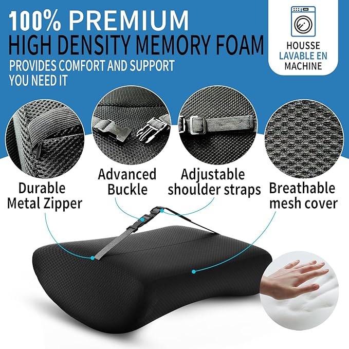 assountgh Seat Cushion &Office Chair Cushion,Lumbar Support Pillow for Office Chair,Ergonomic Memory Foam Non-Slip Office Chair Cushion,Back Support Cushions for Tailbone&Sciatica Pain Relief Black