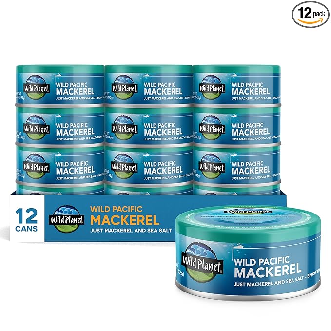 Wild Planet Wild Pacific Mackerel Fillets (SABA), Skin-On & Boneless, Delicious & Sustainable, Tinned Fish, 5 oz, (Pack of...