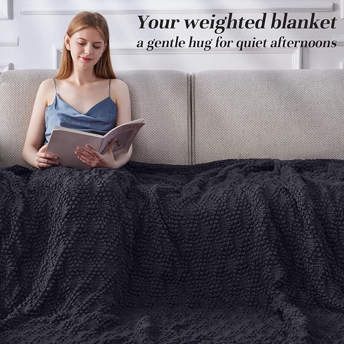 Knitted Weighted Blanket for Adult, Chunky Knit Weighted Throw for Sleep 40"*60" 7lbs, Cooling Breathable Heavy Blanket for Hot Sleepers, Machine Washable Blanket for Room Decor(Dark Grey)