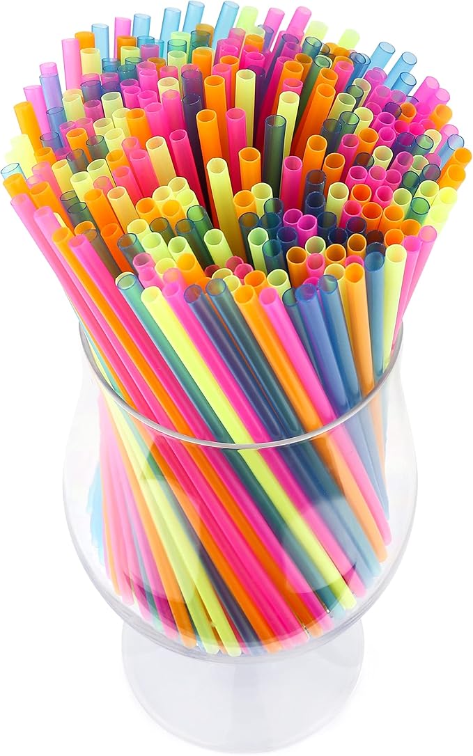 300 Neon Mini Bar Cocktail Straws - Coffee Drink Stirrers, Short Plastic Straws