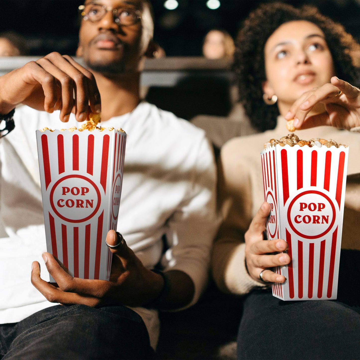 Novelty Place 12 Pcs Classic Popcorn Boxes, 46 oz Red & White Striped Cardboard Popcorn Container for Movie Night Party - 7.8" Tall x 3.9" Square
