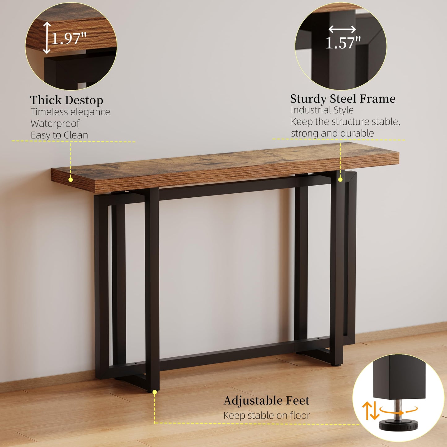 NinPeen 51 Inch Long Rustic Console Table Behind Couch，Narrow Sofa Table，Industrial Entryway Table for Entryway，Living Room，Hallway