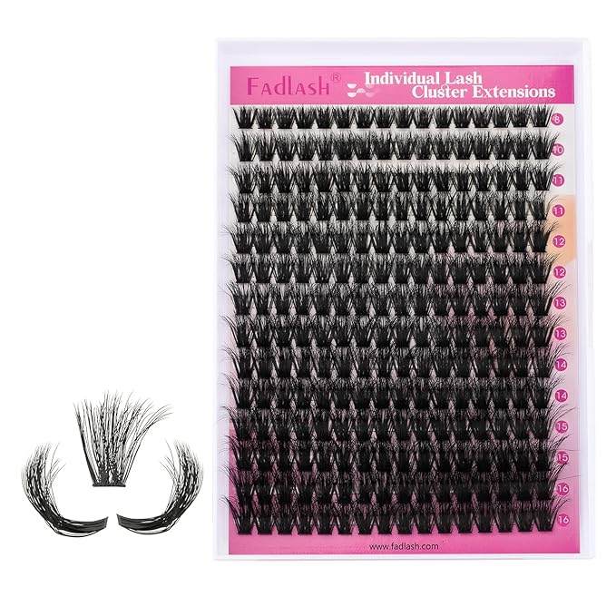 FADLASH Lash Clusters 100D Thick Eyelash Clusters Volume Cluster Eyelash Extensions 8-16mm Individual Lashes C Curl Lash Extension Clusters 3D Effect (100D-0.07-C,8-16mm)