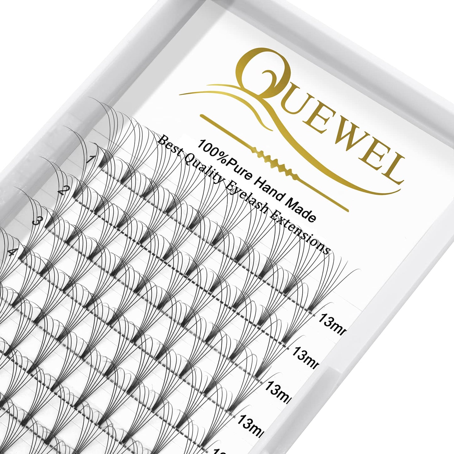 QUEWEL Volume Lash Extensions 6D 0.07mm C Curl 13mm Short Stem Premade Fans Soft|Optinal 3D|4D|5D|6D|7D|8D 0.07/0.10mm C/D 8-20m