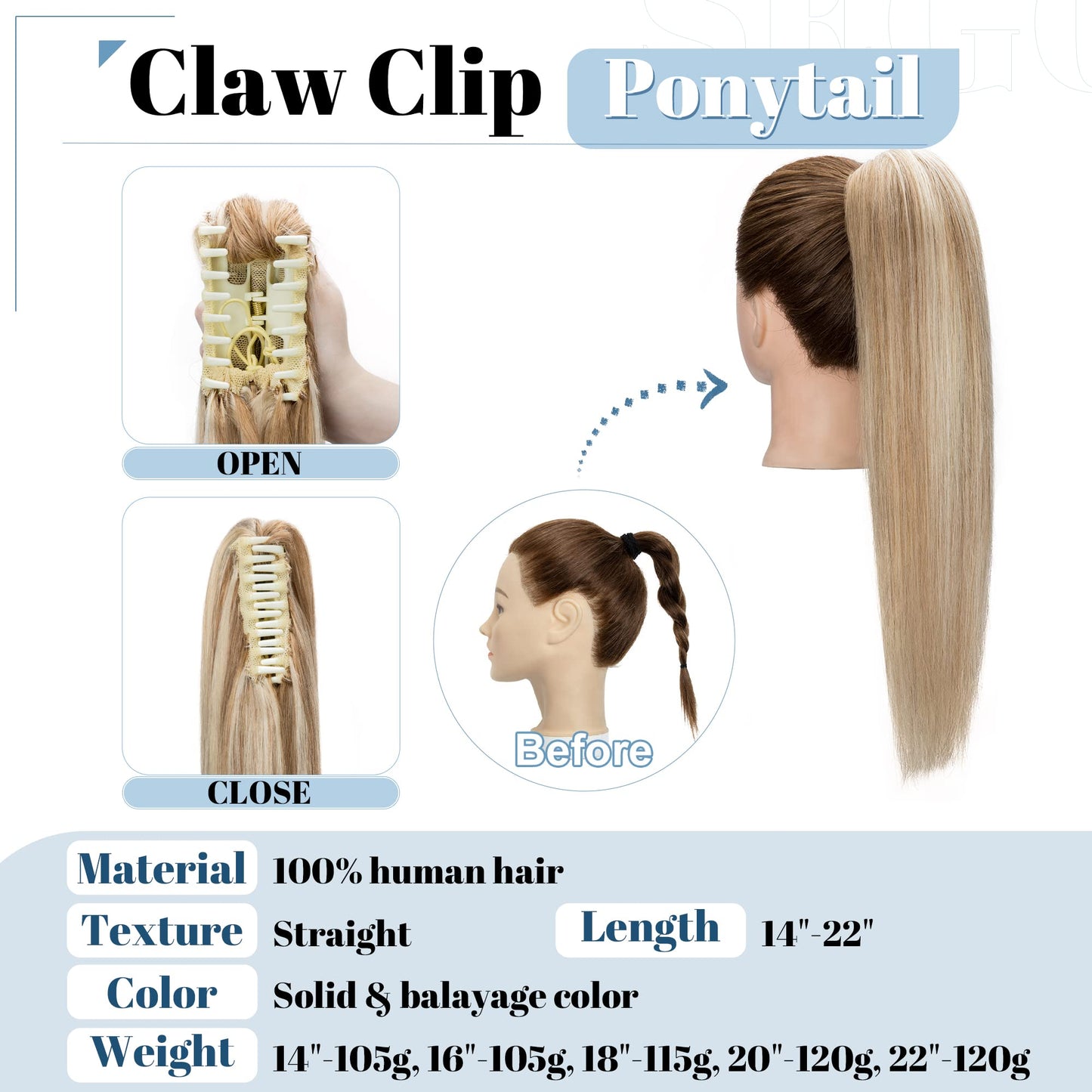SEGO Claw Clip Ponytail Extension Human Hair 20 120g Clip in Ponytail Hair Extensions Real Human Hair Pony Tails Hair Extensions