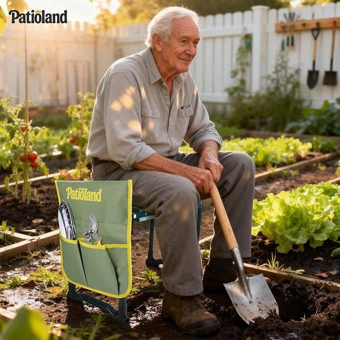 Patioland Garden Kneeler and Seat with 1 Tool Bag, 10.2" Widen Heavy Duty Thicken Soft Kneeling Pad, 2-in-1 Folding Garden Stool, Outdoor Yard Work Seat, Ideal Gardening Gifts for Mom, Women, Grandma