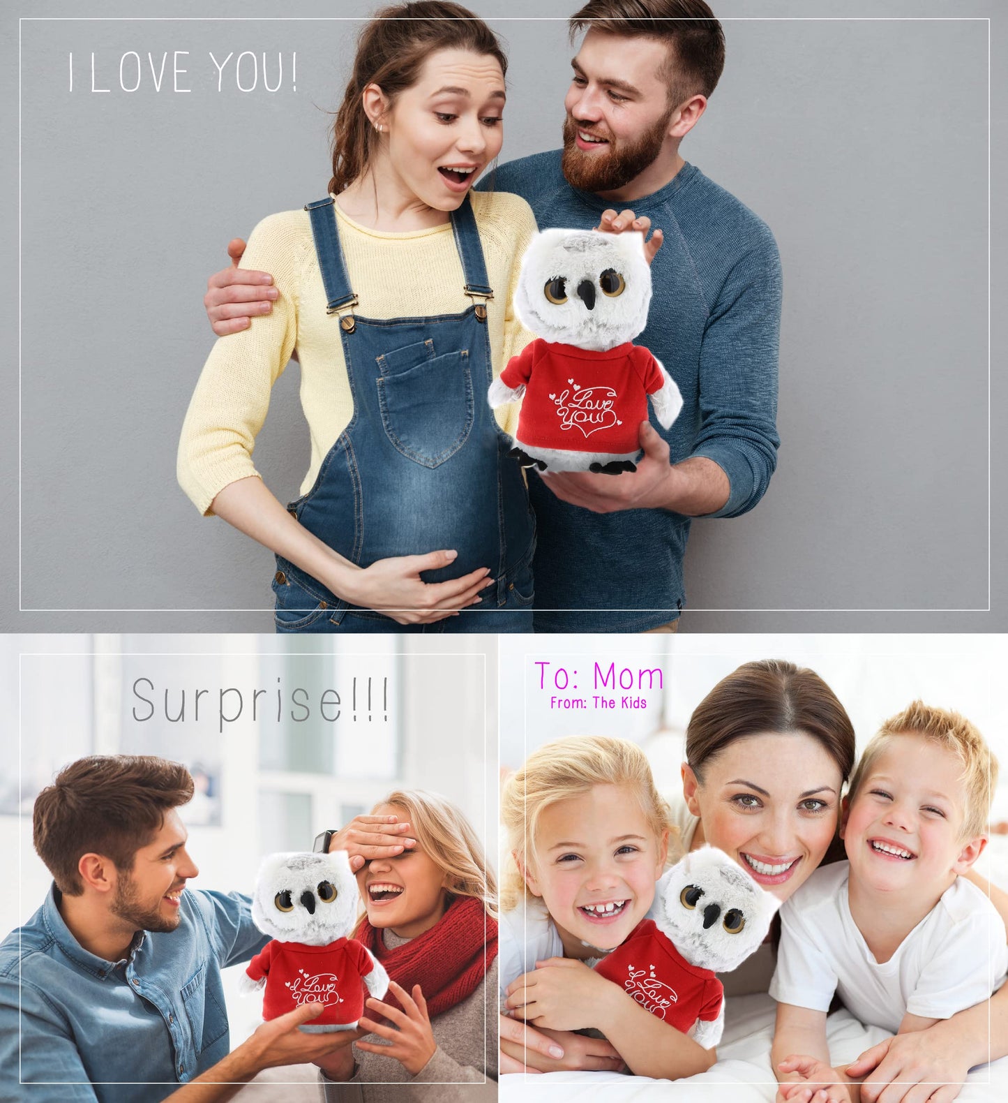 DolliBu I Love You Valentine Plush Grey Owl - Cute Stuffed Animal with Red Shirt and Name Personalization Gift for Valentines Day, Birthday, Anniversary, Romantic Date - 9 Inches