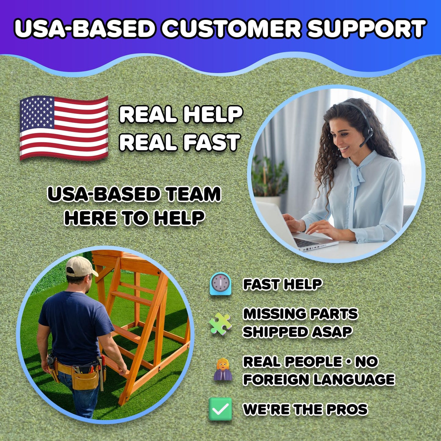 Sportspower 8-in-1 Blue Ridge Wooden Swing Set with Roofed Clubhouse & Balcony, 2 Belt Swings, 2-Person Roman Glider, 8ft Slide, Sandbox & Rock Climber, Anchor Kit Included
