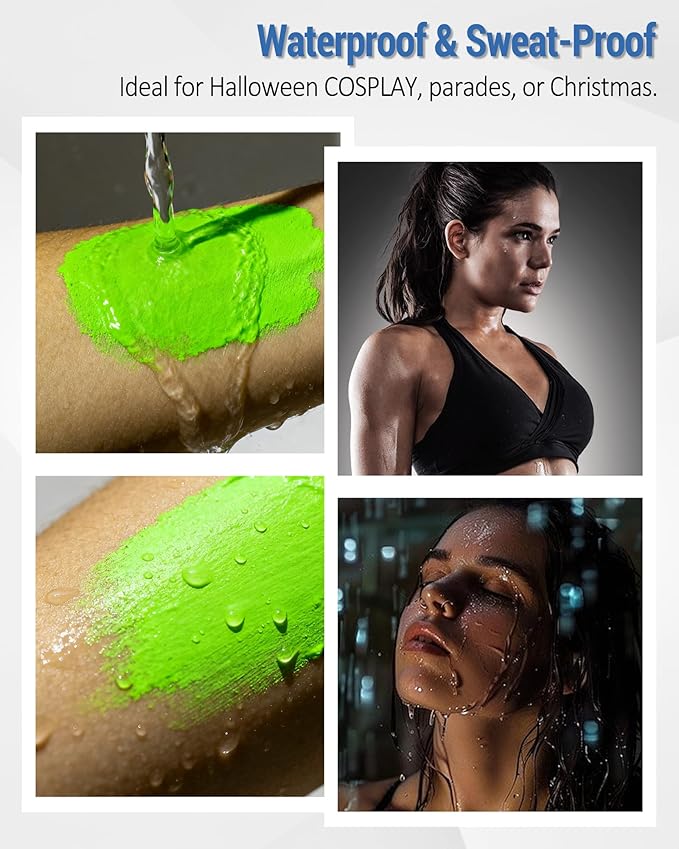 Green Face Paint Stick, Waterproof Highly Pigmented Glow in the Dark Body Paint, Green Eye Black Baseball Painting Stick, Body Painting for Patrick’s Day SFX Cosplay Halloween Makeup-05