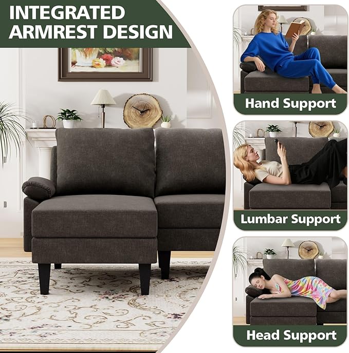 Topcomfy U-Shaped Sectional Couches for Living Room, Convertible 4 Seat Modular Sectional Sofa Set with Ottoman, Modern L Shaped Couch with Chaise for Bedroom Apartment and Office, Chenille Brown