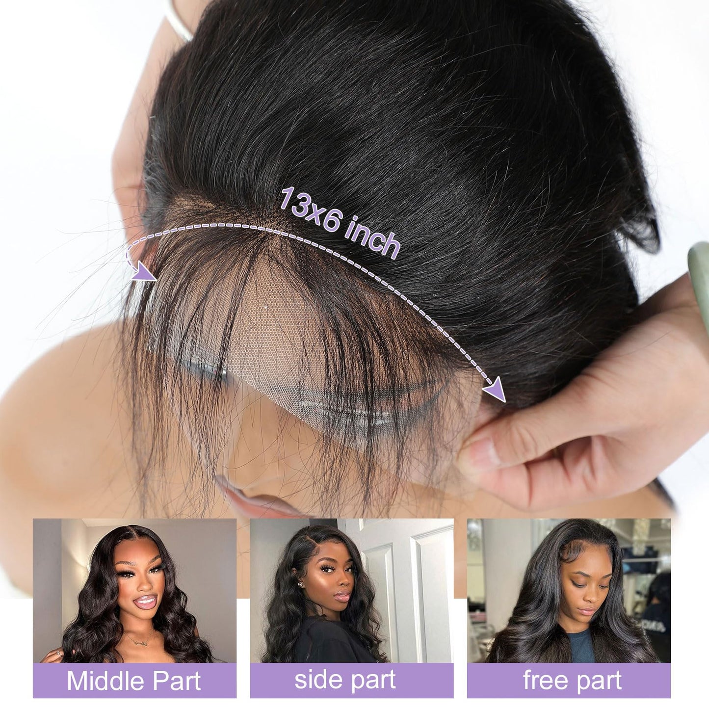 DSEKCAIN Water Wave 2x6 HD Lace Closure Human Hair Transparent Lace Closure 2x6 Water Wave Long Middle Part 100% Raw Virgin Huma