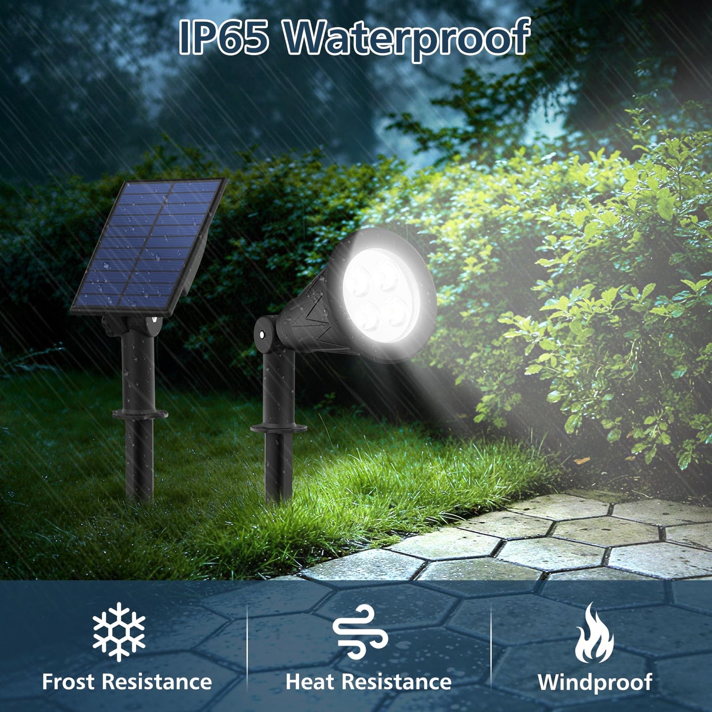 T-SUNUS Christmas Solar Powered LED Spot Light White 6000K, Separated Panel with 9.8ft Cable IP65 Waterproof Spotlights Outdoor Landscape Garden Lights for Flag Patio Yard Driveway Halloween 2 Pack