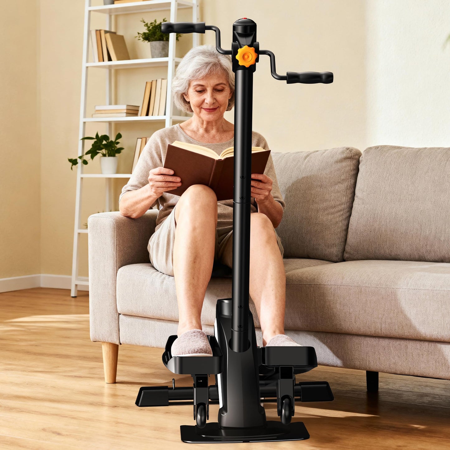 HitGo Elliptical Exercise Machine - 3-in-1 Elliptical Machine for Home with Handlebars & Resistance Bands, Magnetic Resistance & LCD Display, Portable Step Machine Peddler Exerciser for Home Workout