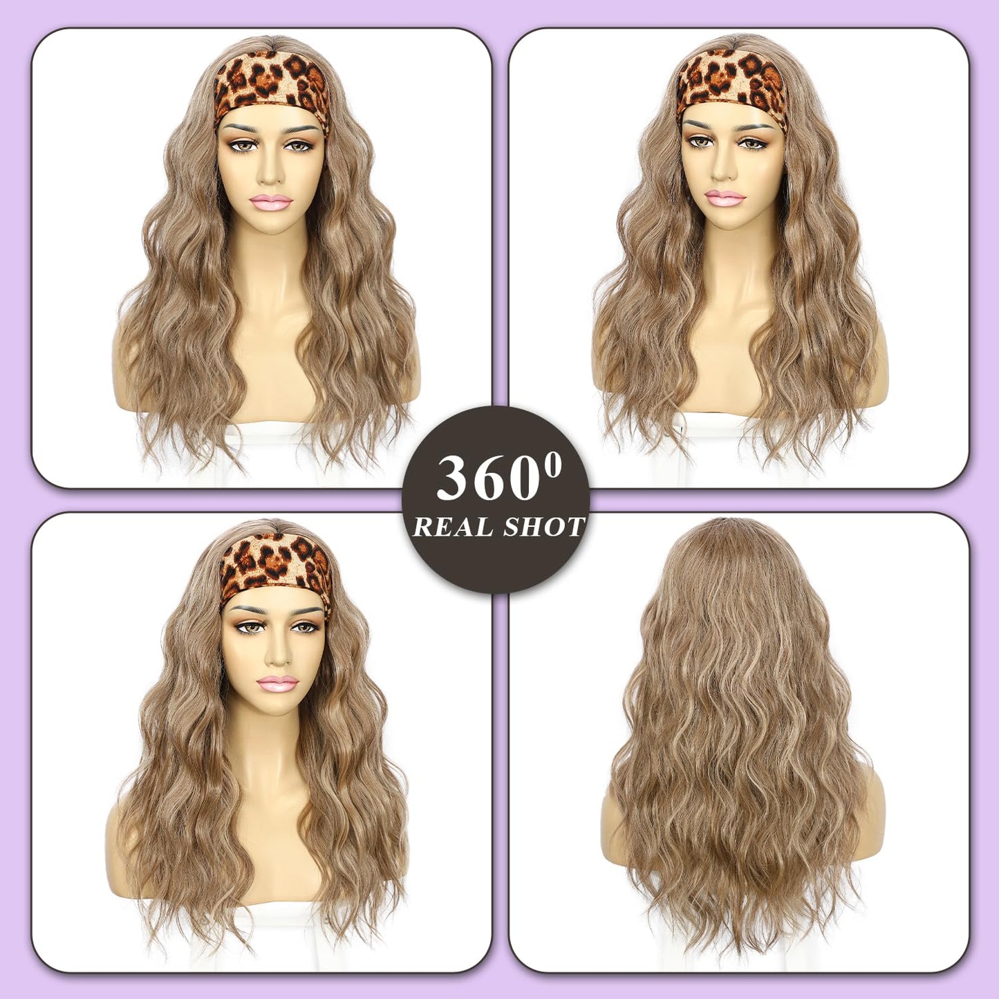 SAPPHIREWIGS Brown Headband Wigs for Women Body Wavy Headband Wigs Highlight Natural Brown Hair Put On and Go Glueless Half Wig