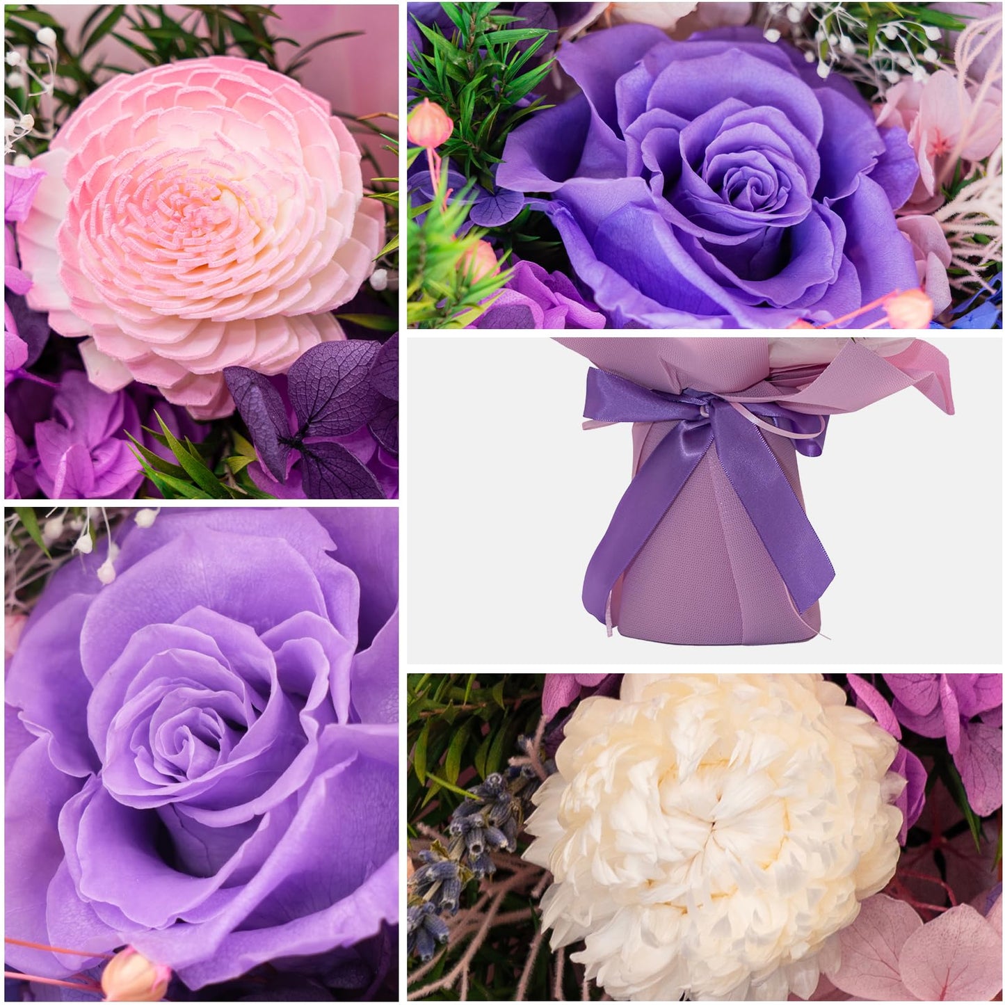 HUACHIPLUS Natural Eternal Flowers Gift: Preserved Flowers Bouquet, Anniversary, Birthday, Mom Gifts for her-Flowers for Delivery Prime-Purple Forever flower arrangement (Lilac)