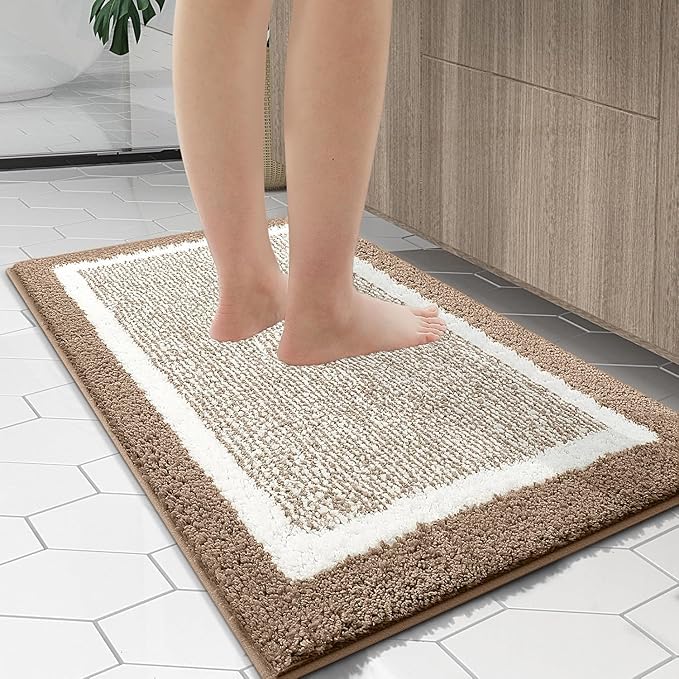 OLANLY Bathroom Rugs 36x24, Extra Soft and Absorbent Microfiber Bath Mat, Non-Slip, Machine Washable, Quick Dry Shaggy Bath Carpet, Suitable for Bathroom Floor, Tub, Shower (Large, Tan)