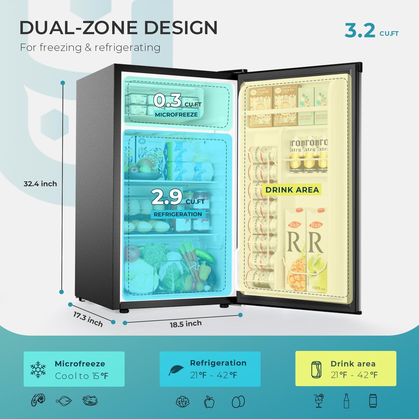 EUHOMY 3.2 Cu.Ft Mini Fridge with Freezer, Single Door Compact Refrigerator, Energy Saving, Mini Refrigerator Adjustable Thermostat, Mini fridge for Bedroom, Dorm, Office, Silver