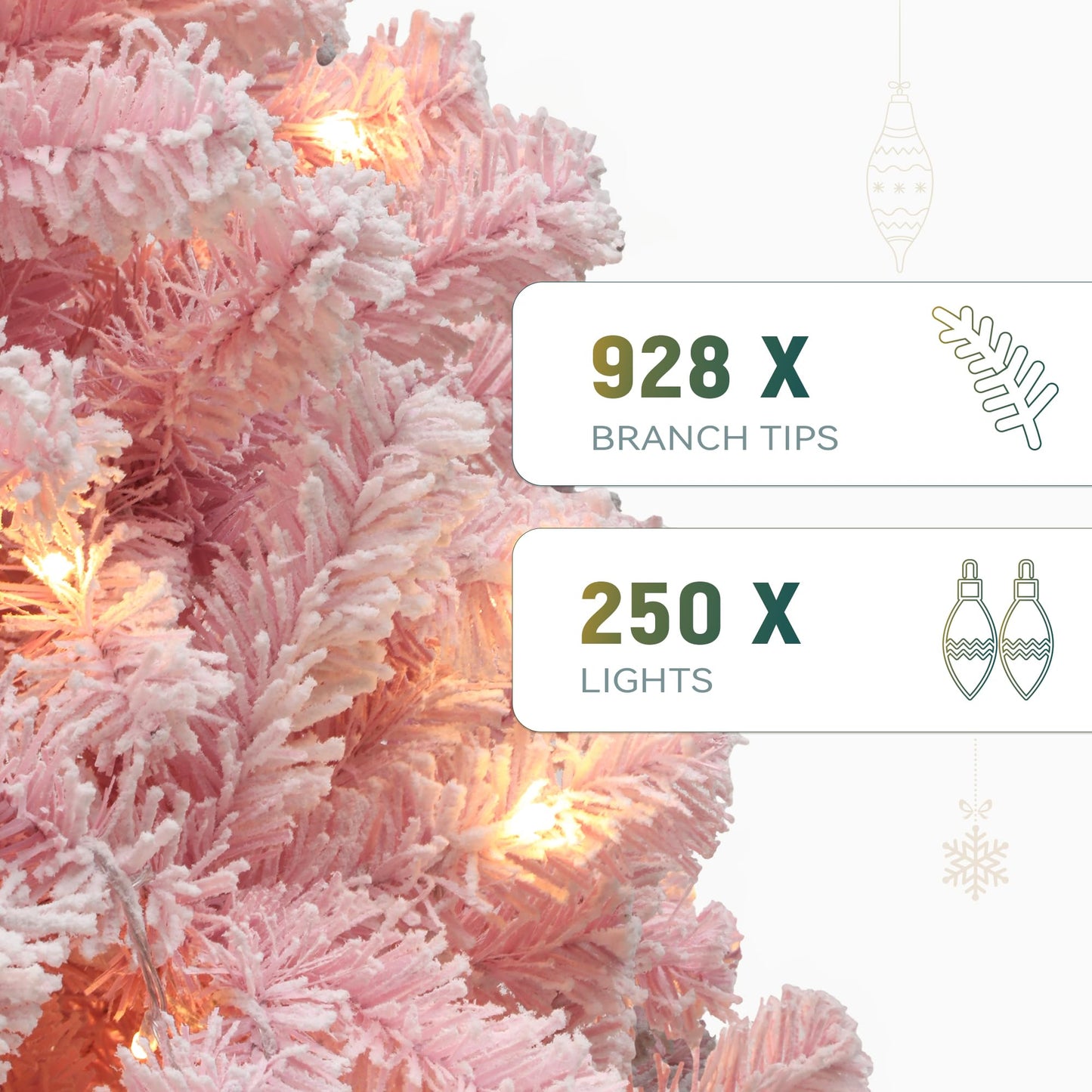 YITAHOME 6 FT Prelit Pink Flocked Spruce Artificial Christmas Tree, Pre-Lit Pink Christmas Tree with 928 PVC Tips and 250 Warm-White Lights for Home, Office Decoration