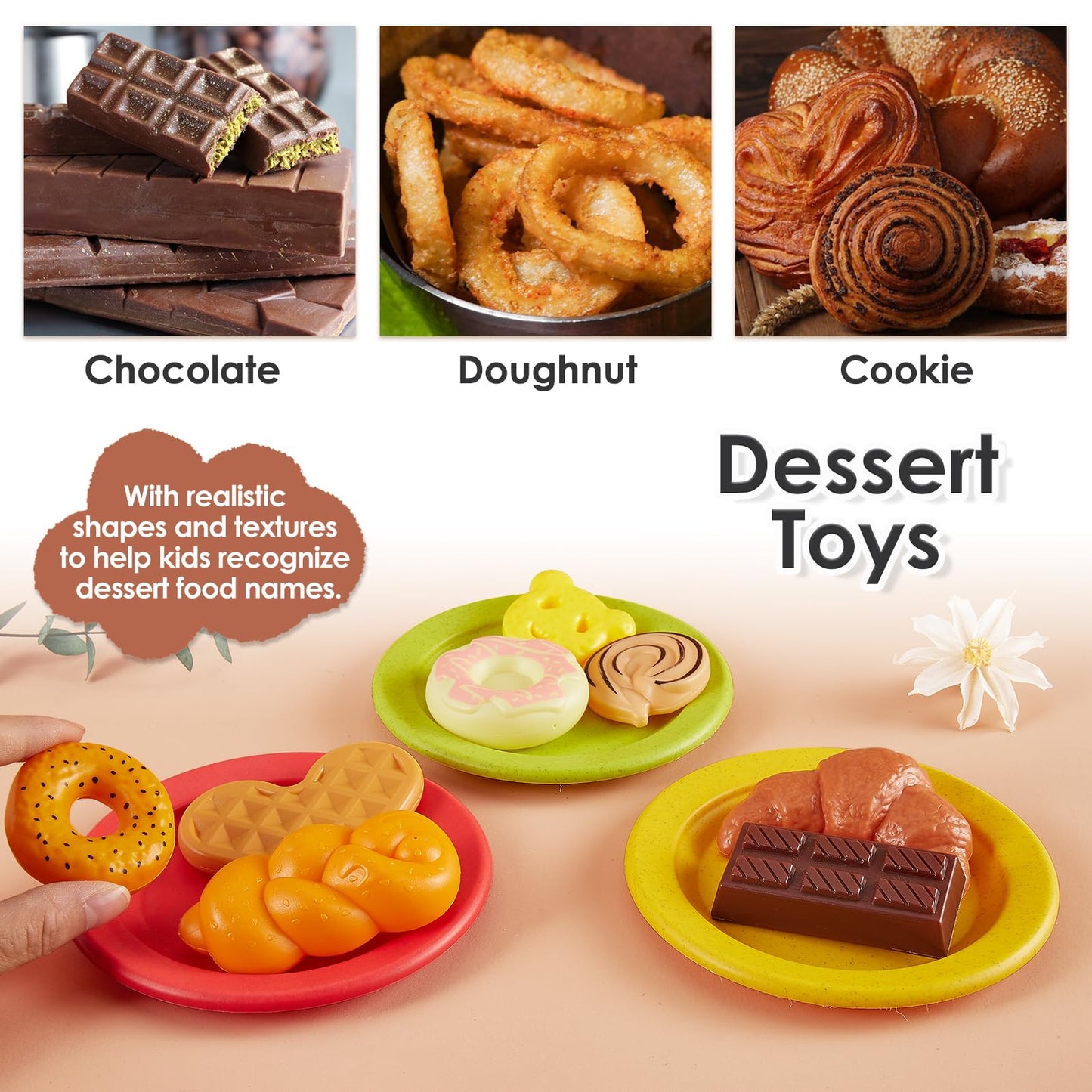 Buyger Play Kitchen Accessories, Play Dishes Plates and Utensils Tea Party Set Food Dessert Toys Gifts for Ages 3 4 5+ Years Old Kids Toddler Children