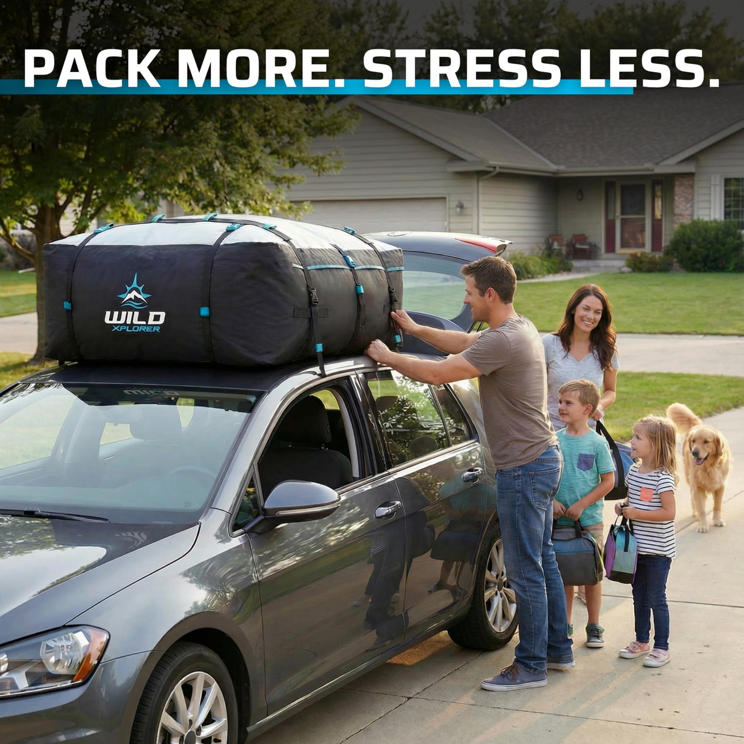 Wild Xplorer Rooftop Cargo Carrier - 19 Cubic Feet (XL), Waterproof Soft Shell Car Roof Cargo Carrier, Heavy Duty Car Top Luggage Cargo Bag with Patented Door Hooks and Non-Slip Mat
