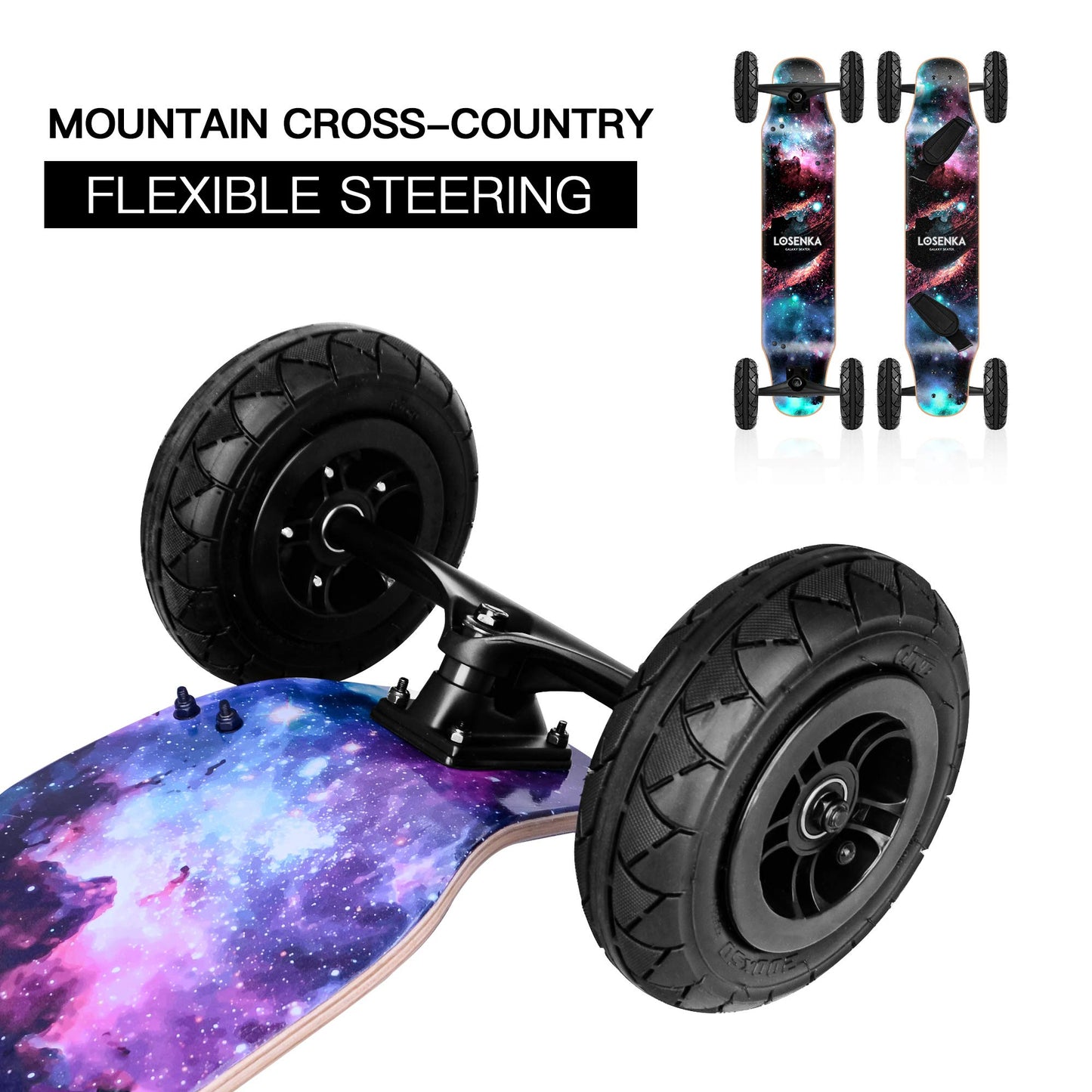 Losenka No-Electric MountainBoard, All Terrain Cross Country Skateboard Mountain Board for Adults Teens, Including Tool, Skateboard Bag, Eraser, Protective Gear, Foot Strap.