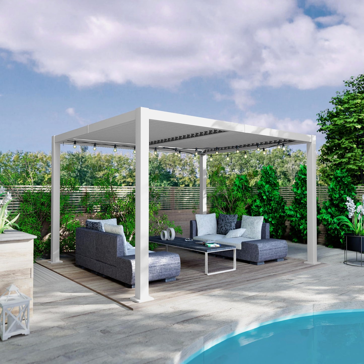 Kozyard Outdoor Louvered Pergola Sun Shade Aluminum Pergola Rainproof Gazebo with Adjustable Roof for Outdoor Deck Patio Garden Yard (White, 10' x 12')
