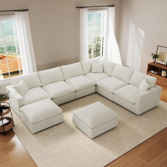 Cloud Couch Modular Sectional Sofa, 123.8" 8-Seater U Shaped Sectional Couches for Living Room, Convertible Cloud Sofa with Ottoman, Down Filled Wide & Deep Seat, Removable Washable Cushion Covers