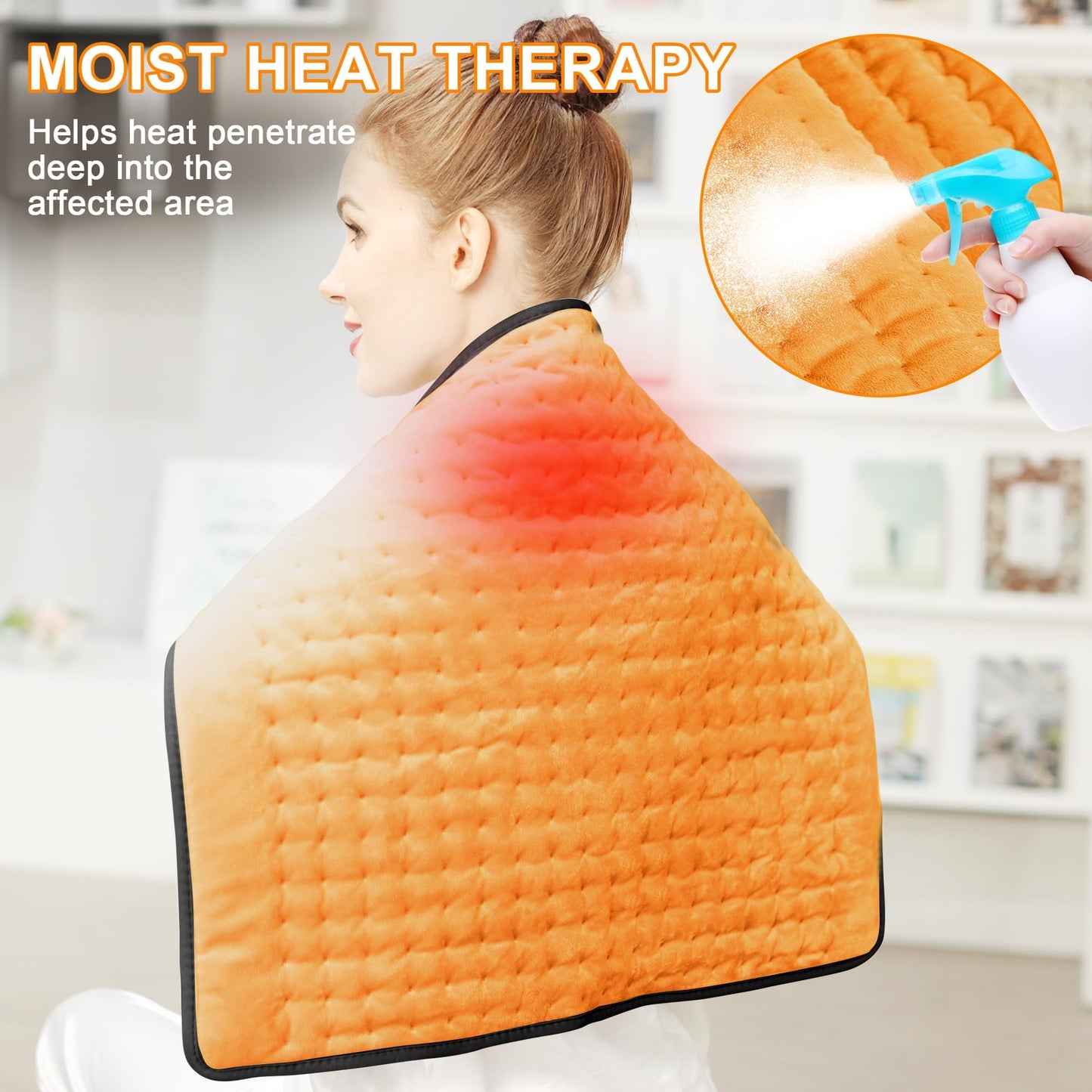 Deepsoon Heating Pad,Electric Heating Pads for Back,Neck,Abdomen,Moist Heating Pad for Shoulder,Knee,Arms,Legs,Dry/Moist Heat & Auto Shut Off,Christmas Gifts for Men and Women,Orange Black,24x20 Inch