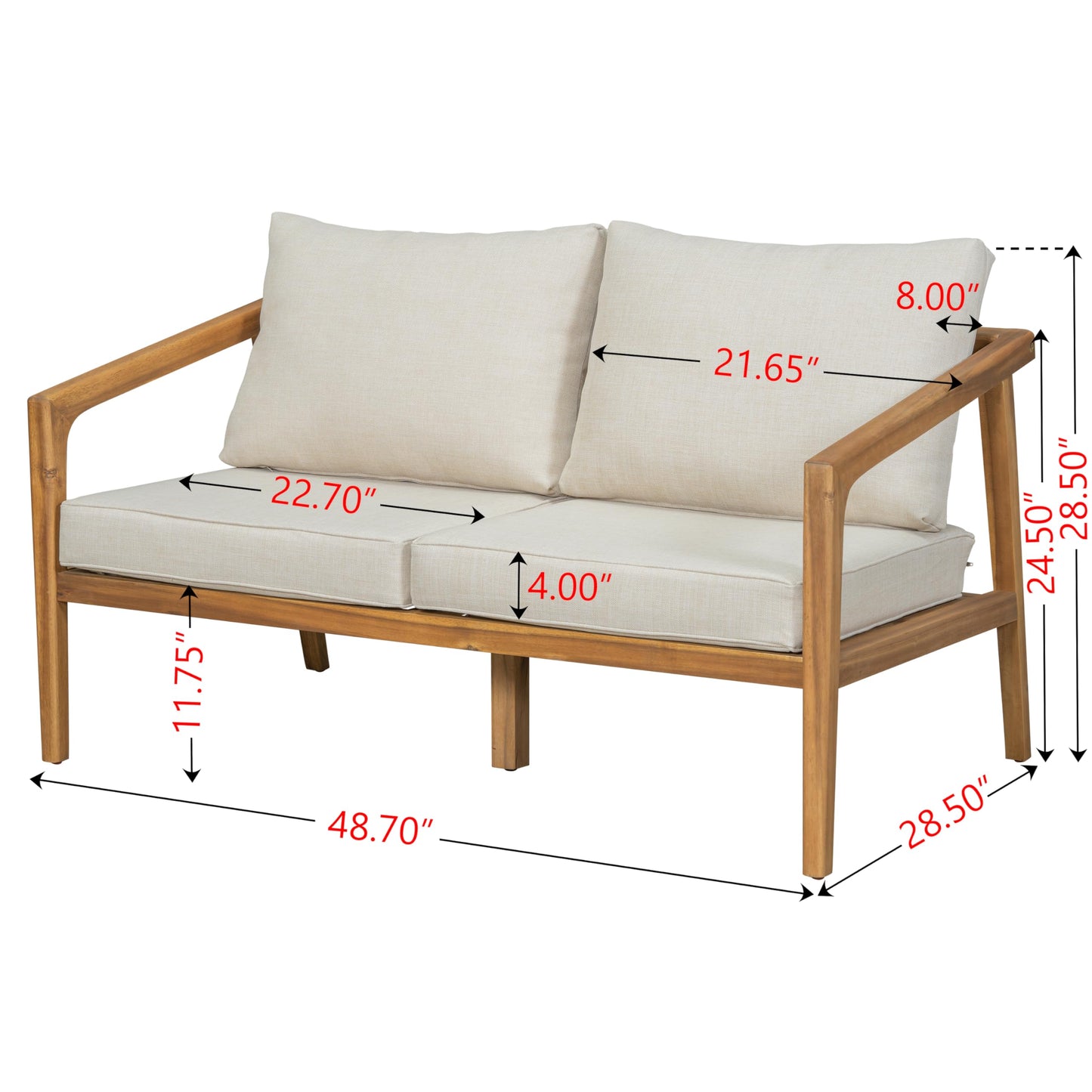 Christopher Knight Home Dena Patio 4-Piece Conversation Set, Outdoor 4-Seater Acacia Wood Sofa Chat Set,Garden Furniture,Loveseat,Coffee Table,Set of 2 Club Chairs, Removable Cushions, Teak+ Beige
