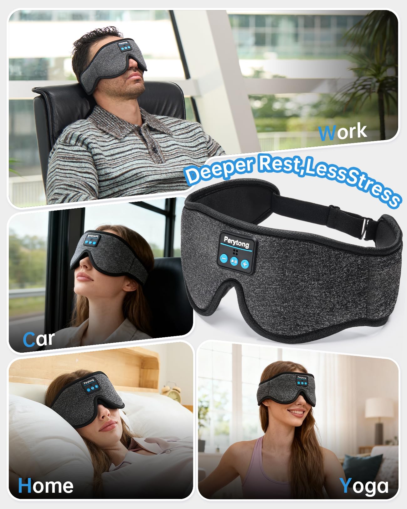 Sleep Mask with Bluetooth 5.4 Headphones, 3D Contoured Sleep Eye Mask with Ultra-Thin HD Stereo Speakers for Side Sleepers, Adjustable Blackout & Noise Canceling for Men Women Deeper Sleep