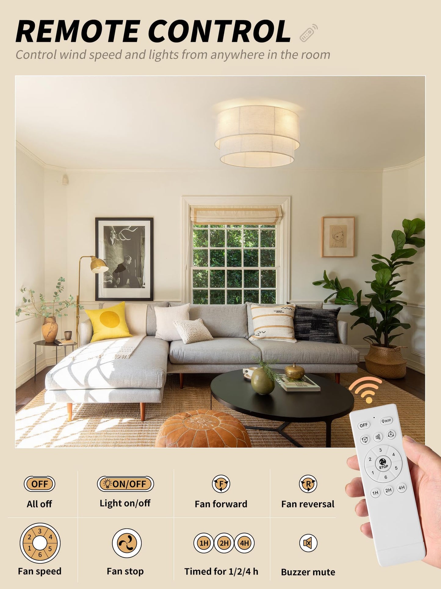 Sydacg Ceiling Fan With Lights Flush Mount, 20 Low Profile Boho Ceiling Fan With Light Remote Control, Bladeless Rattan 6 Speeds