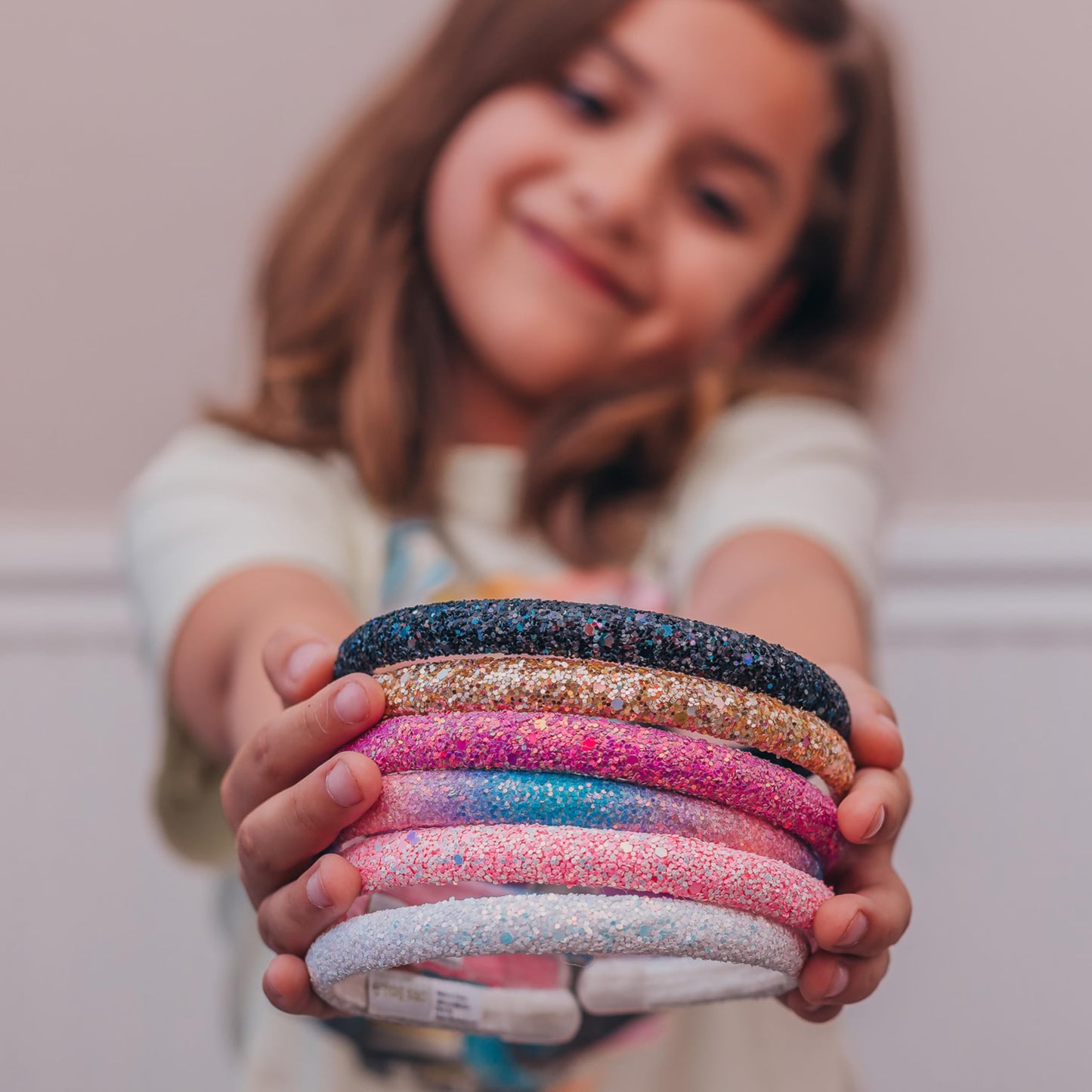 FROG SAC 6 Headbands for Girls - Thin Glitter Head Bands for Kids, Sparkle Hair Band Accessories for Toddlers, Cute Little Girl Headband Set, Sparkly Tween Easter Basket Fillers Stocking Stuffers