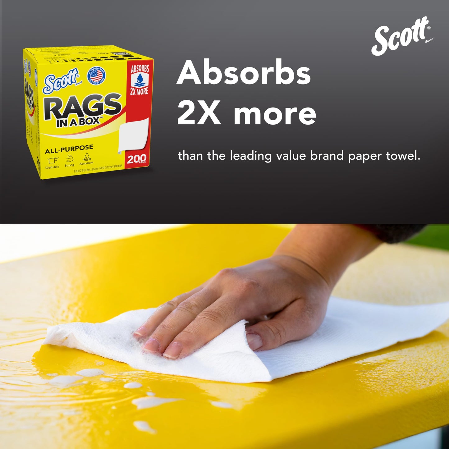 Scott Rags In A Box (75260), All-Purpose Towels, Large 9"x12" Paper Towel, Pop-Up Box (8 Boxes of 200 Sheets, 1,600 Sheet Total)